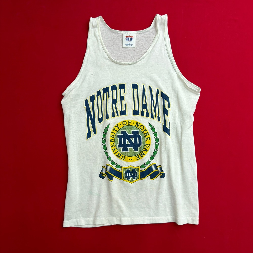 Vintage Saturdays Hero Notre Dame Tank‎ Top Mens Medium White Made in USA NCAA